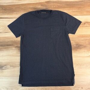 French Connection T Shirt Mens Small Navy Blue Micro Polka Dot Print Crew‎ Neck